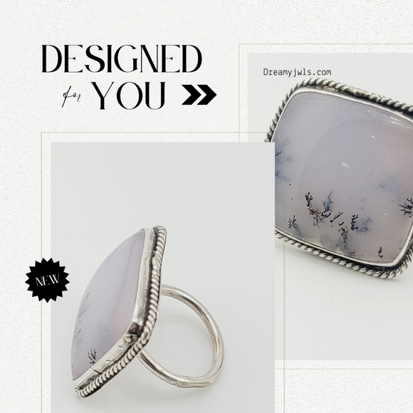 DREAMYJWLS Jewelry - DENDRITIC AGATE STATEMENT RING HANDMADE IN STERLING SILVER METAL SIZE 9